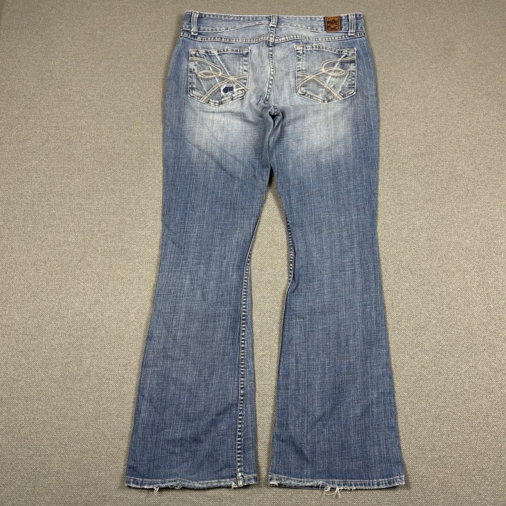 Worn-In Blue Flare Jeans - Women's Distressed Denim - Picture 8 of 8